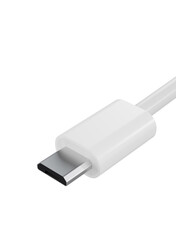 Close up of white micro USB data cable isolated on white background illustration. cord connection. Charger usb data cable. 3D illustration. White micro usb connector HQ 3d render. hd tech rendering