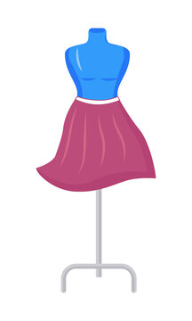 Sewing mannequin for wavy skirt fitting semi flat color vector object. High waisted pleated skirt. Full sized item on white. Simple cartoon style illustration for web graphic design and animation