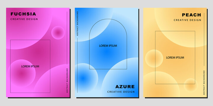 Modern Cover Template Design. Fuchsia, Azure, Peach Color Concept. Trendy liquid bubble gradient set for presentations, magazines, flyers, annual reports, posters and business cards.