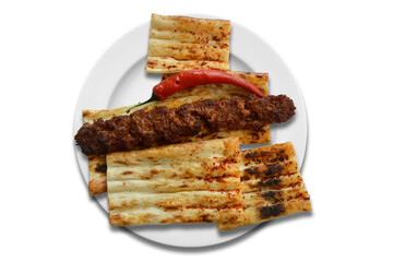 Delicious Adana Kebab isolated on White