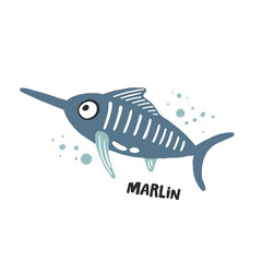 Obraz premium Marlin. Hand drawn vector cartoon illustration for kids. Amusing Sea Animal