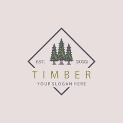 Timber tree vintage logo template