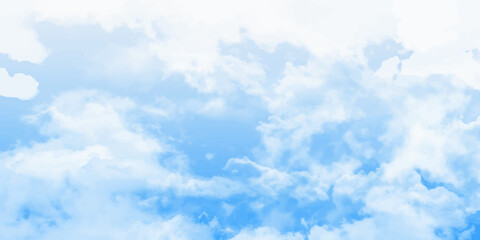 Blue skies with white clouds background. Romantic sky. Abstract nature background of romantic summer blue sky with fluffy clouds. Beautiful puffy clouds in bright blue sky in day sunlight.><