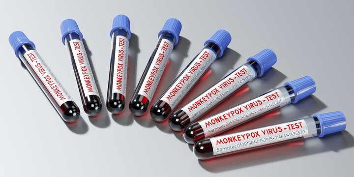 Monkey pox virus blood test vials - 3D illustration