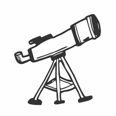 Telescope icon in doodle sketch lines. Space, stars constellation