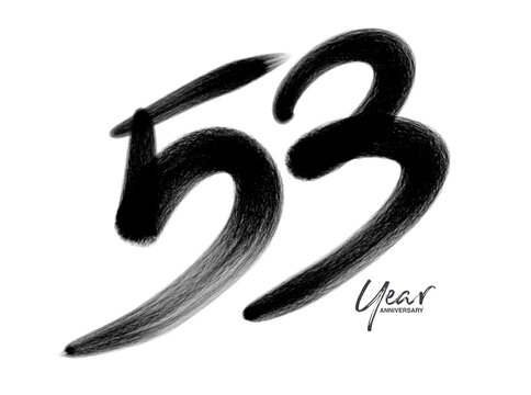53 Years Anniversary Celebration Vector Template, 53 Years  logo design, 53th birthday, Black Lettering Numbers brush drawing hand drawn sketch, number logo design vector illustration