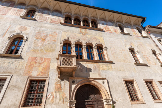 Trento downtown, Palazzo Geremia. Ancient palace in renaissance style (XV-XVI century) with the frescoes of the Geremia family. Trentino Alto Adige, Italy, Europe.