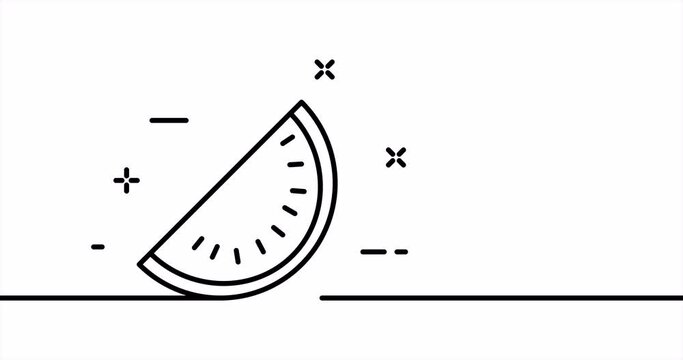 Watermelon. Sweet, ripe, juicy, red, summer, harvest, slice, food, proper nutrition, healthy. Eating concept. One line drawing animation. Motion design. Animated technology logo. Video 4K