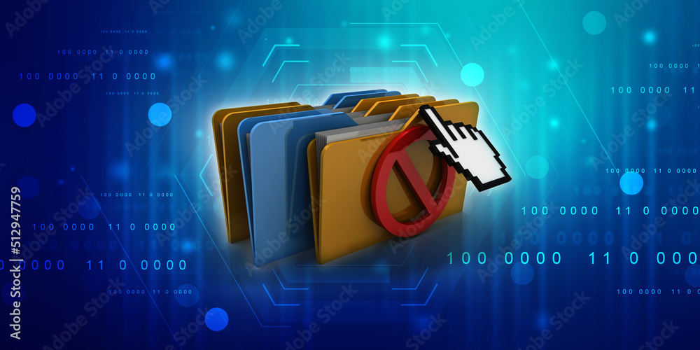 Poster 3d rendering folder documents with stop sign and handcursor