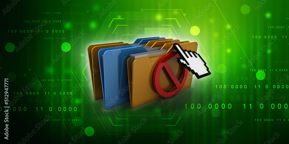 Poster 3d rendering folder documents with stop sign and handcursor