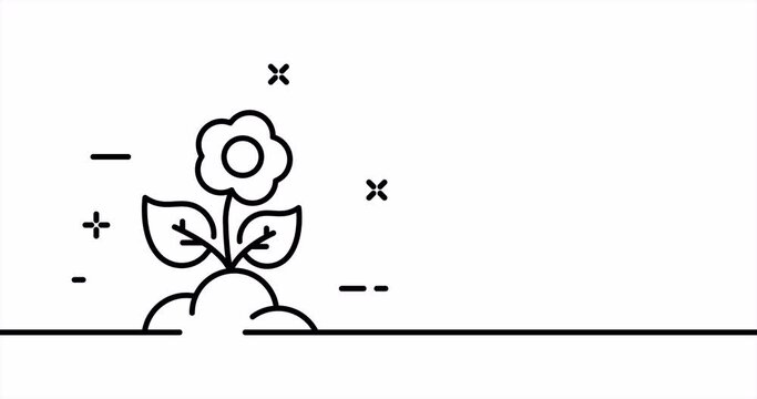 Flower. Plant, leaf, leaves, ground, soil, grow, eco, beautiful, nature. Ecology concept. One line drawing animation. Motion design. Animated technology logo. Video 4K