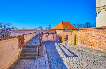 Walk around the outer walls Spilberk citadel in Brno, Czech Republic