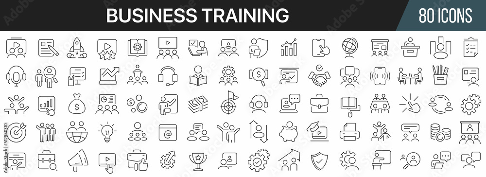Leinwandbilder business training and workshop line icons collection. big ui icon set in a flat design. thin outline