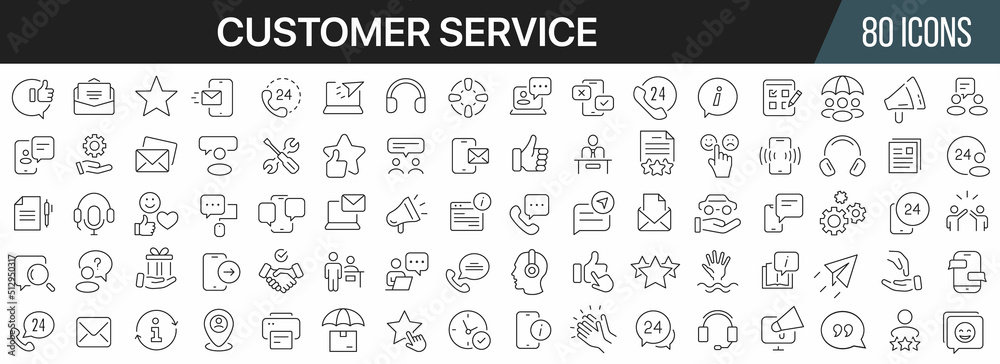 Poster Customer service and support line icons collection. Big UI icon set in a flat design. Thin outline icons pack. Vector illustration EPS10