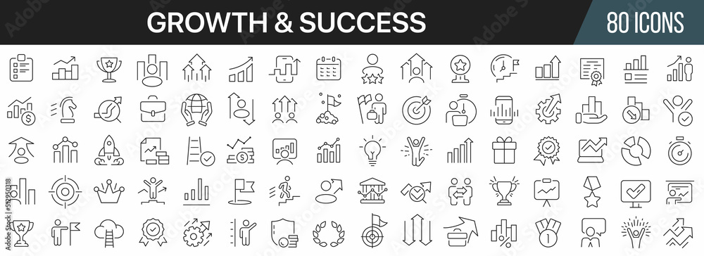 Aufkleber growth and success line icons collection. big ui icon set in a flat design. thin outline icons pack.