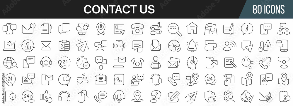 Aufkleber contact us and support line icons collection. big ui icon set in a flat design. thin outline icons p