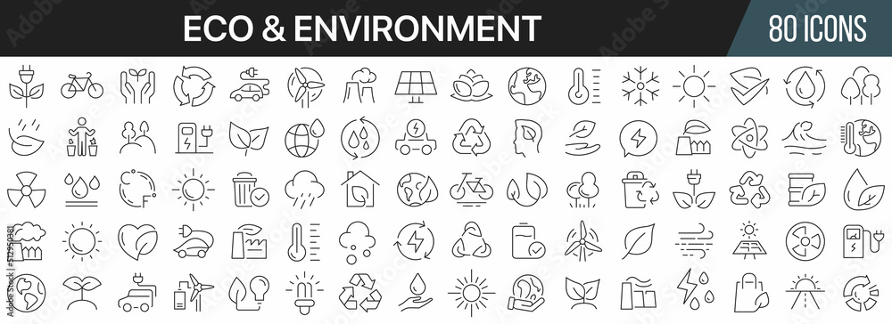 Poster Ecology and environment line icons collection. Big UI icon set in a flat design. Thin outline icons pack. Vector illustration EPS10