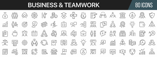 Business and teamwork line icons collection. Big UI icon set in a flat design. Thin outline icons pack. Vector illustration EPS10 - obrazy, fototapety, plakaty
