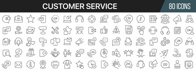 Customer service and support line icons collection. Big UI icon set in a flat design. Thin outline icons pack. Vector illustration EPS10 - obrazy, fototapety, plakaty