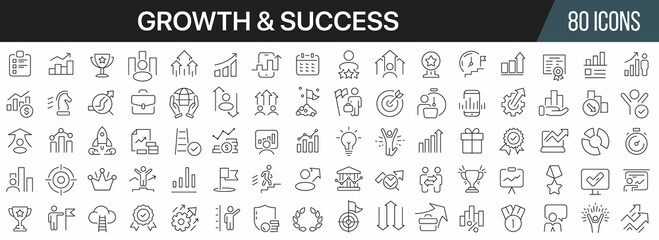 Fototapeta Growth and success line icons collection. Big UI icon set in a flat design. Thin outline icons pack. Vector illustration EPS10 obraz