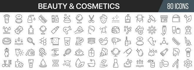 Beauty and cosmetic line icons collection. Big UI icon set in a flat design. Thin outline icons pack. Vector illustration EPS10