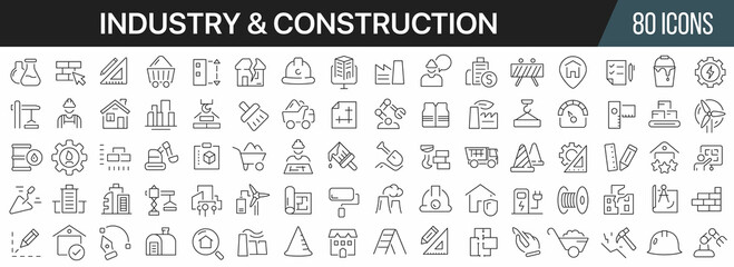 Industry and construction line icons collection. Big UI icon set in a flat design. Thin outline icons pack. Vector illustration EPS10