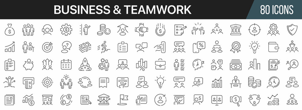 Business and teamwork line icons collection. Big UI icon set in a flat design. Thin outline icons pack. Vector illustration EPS10