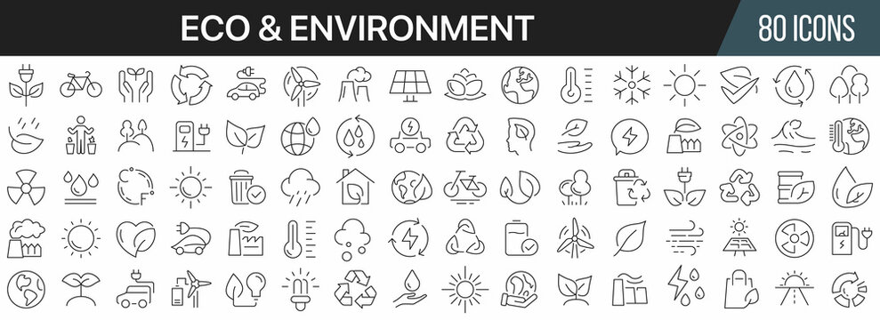 Ecology and environment line icons collection. Big UI icon set in a flat design. Thin outline icons pack. Vector illustration EPS10