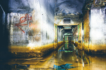 Hochwasser im verlassenen Bunker Gang
