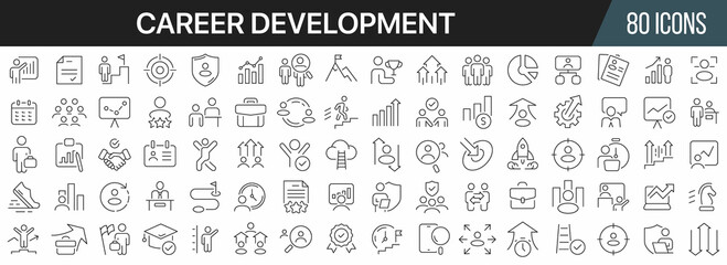 Career development line icons collection. Big UI icon set in a flat design. Thin outline icons pack. Vector illustration EPS10 - obrazy, fototapety, plakaty