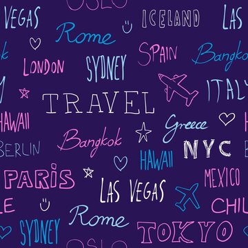 World cities seamless vector pattern