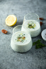 Traditional homemade cold soup with cucumber