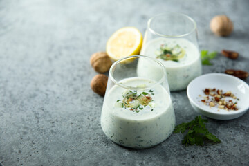 Traditional homemade cold soup with cucumber