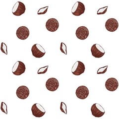 Coconut seamless pattern with white background. Vector pattern.