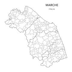 Vector Map of the Geopolitical Subdivisions of the Region of Marche with Provinces and Municipalities (Comuni) as of 2022 - Italy