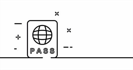 International passport. Document, personal data, planet, abroad, overseas, information. Travel concept. One line drawing animation. Motion design. Animated technology logo. Video 4K