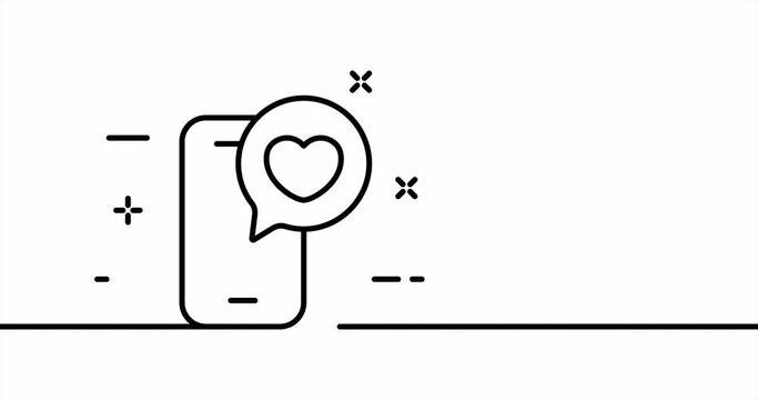Phone with speech bubble and heart. Like, comment, rate the service, app, rating, review, internet. Feedback concept. One line drawing animation. Motion design. Animated technology logo. Video 4K
