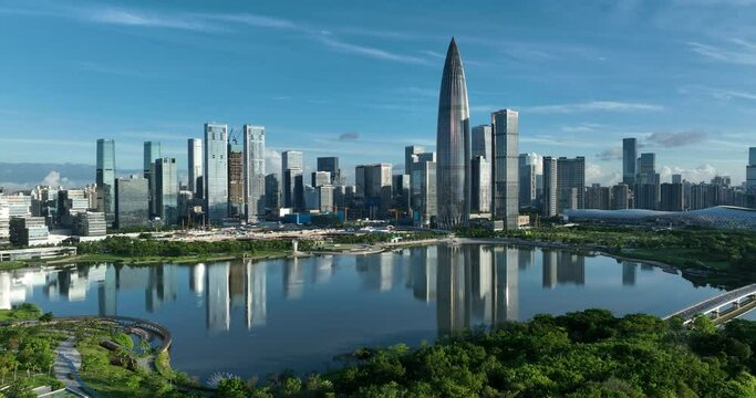  Aerial footage of beautiful landscape in shenzhen city, China 