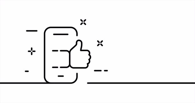 Phone with like. Thumbs up, review, rate the service, rating, comment, communication. Feedback concept. One line drawing animation. Motion design. Animated technology logo. Video 4K