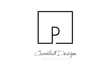 P Square Frame Letter Logo Design with Black and White Colors.