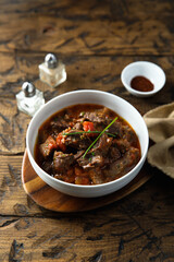 Homemade beef goulash or ragout with vegetables
