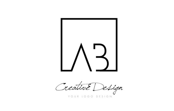 AB Square Frame Letter Logo Design with Black and White Colors.