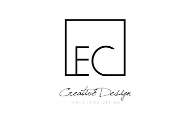 EC Square Frame Letter Logo Design with Black and White Colors.