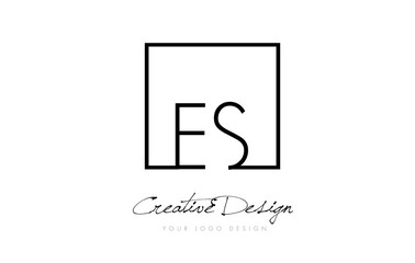 ES Square Frame Letter Logo Design with Black and White Colors.
