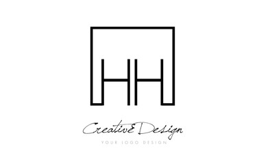 HH Square Frame Letter Logo Design with Black and White Colors.