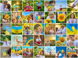 Obraz premium Collage of photos on the theme of Ukraine. Selective focus.