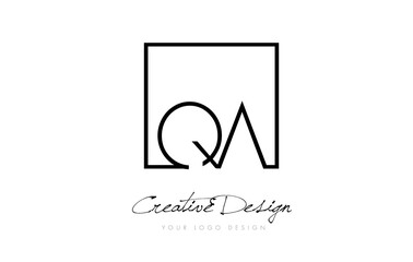 QA Square Frame Letter Logo Design with Black and White Colors.