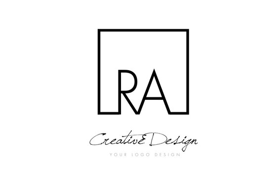 RA Square Frame Letter Logo Design with Black and White Colors.