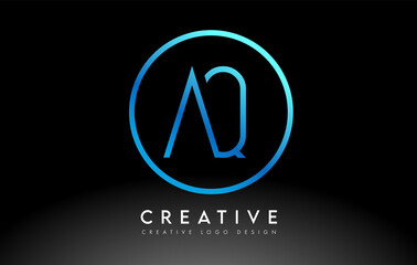 Neon Blue AQ Letters Logo Design Slim. Creative Simple Clean Letter Concept.