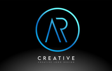 Neon Blue AR Letters Logo Design Slim. Creative Simple Clean Letter Concept.